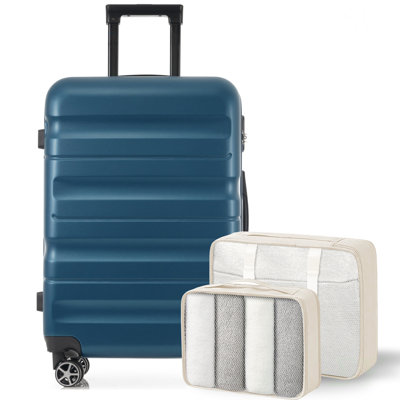 Hardshell ABS Luggage Set, 24-Inch Checked Suitcase with Spinner Wheels, Lightweight Travel Luggage with 2 Packing Cubes for Men & Women, Luggage
