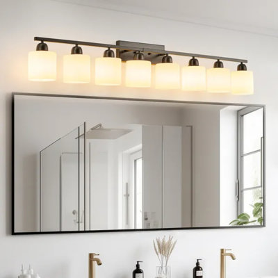 Applique murale 52 po pour salle de bain 52 po noir mat, applique murale moderne avec abat-jour en verre givré blanc pour miroir de salle de bain, chambre à coucher, couloir (ampoules non incluses)