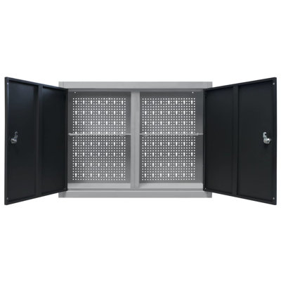 Armoire à outils murale de style industriel en métal gris et noir