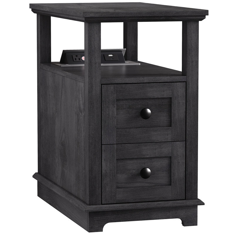 Ayame 2 - Drawer End Table With Storage and Fast Charging Station, Black