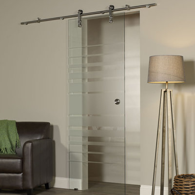  New Vision 80" Silhouette Glass Barn Door with Installation Hardware Kit