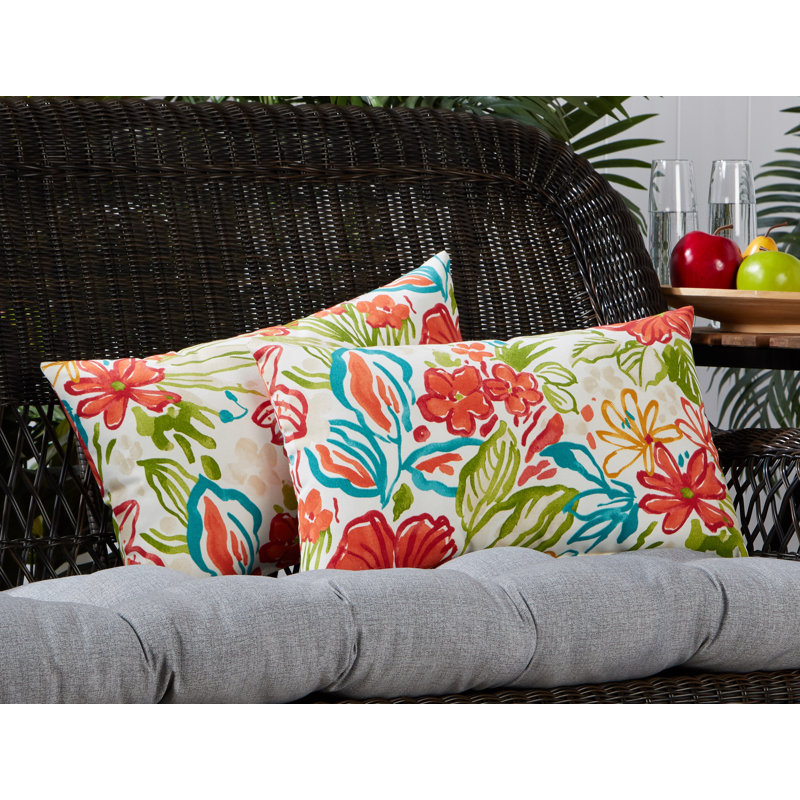 Coussin lombaire à rayures intérieur/extérieur Henrich, Brise florale, Ensemble de 2