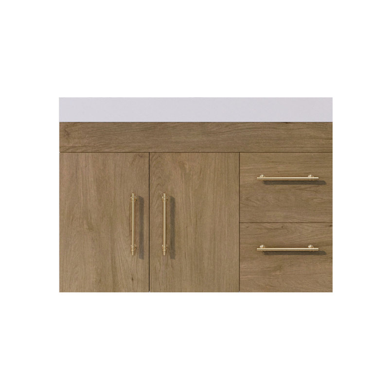 35.44'' Single Bathroom Vanity with Acrylic Top, White Oak