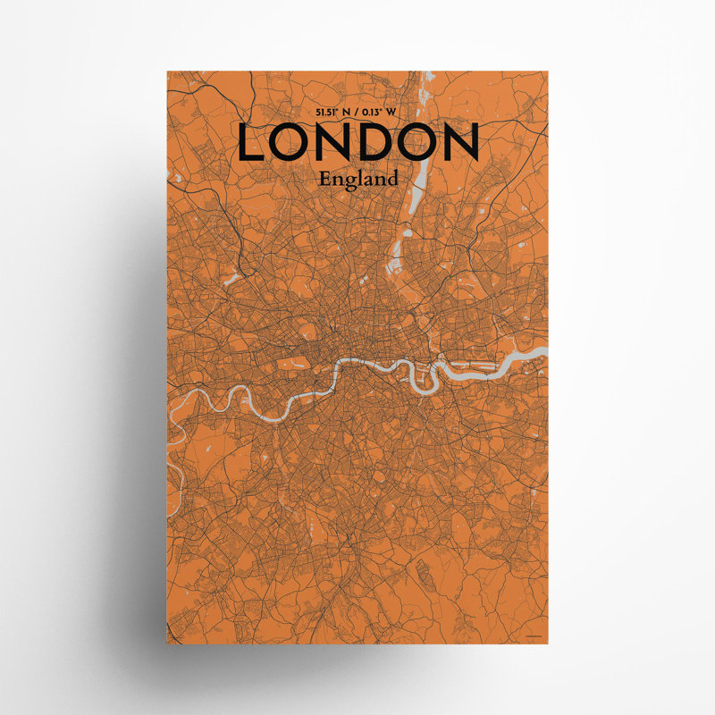 London City Map In Orange - No Frame Print, 36cm H x 24cm W x 0.05cm D