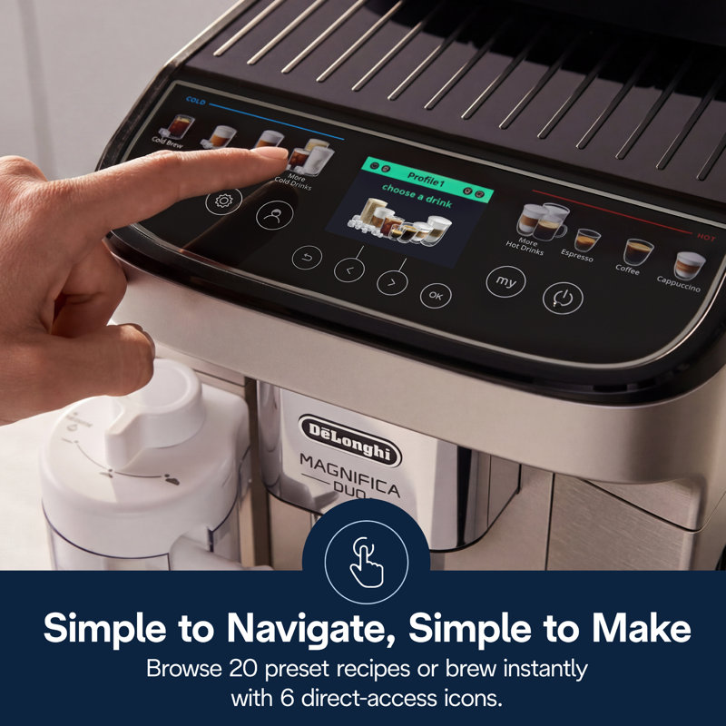 De'Longhi Magnifica Duo Fully Automatic Espresso Machine with Grinder & Milk Frother in Stainless Steel
