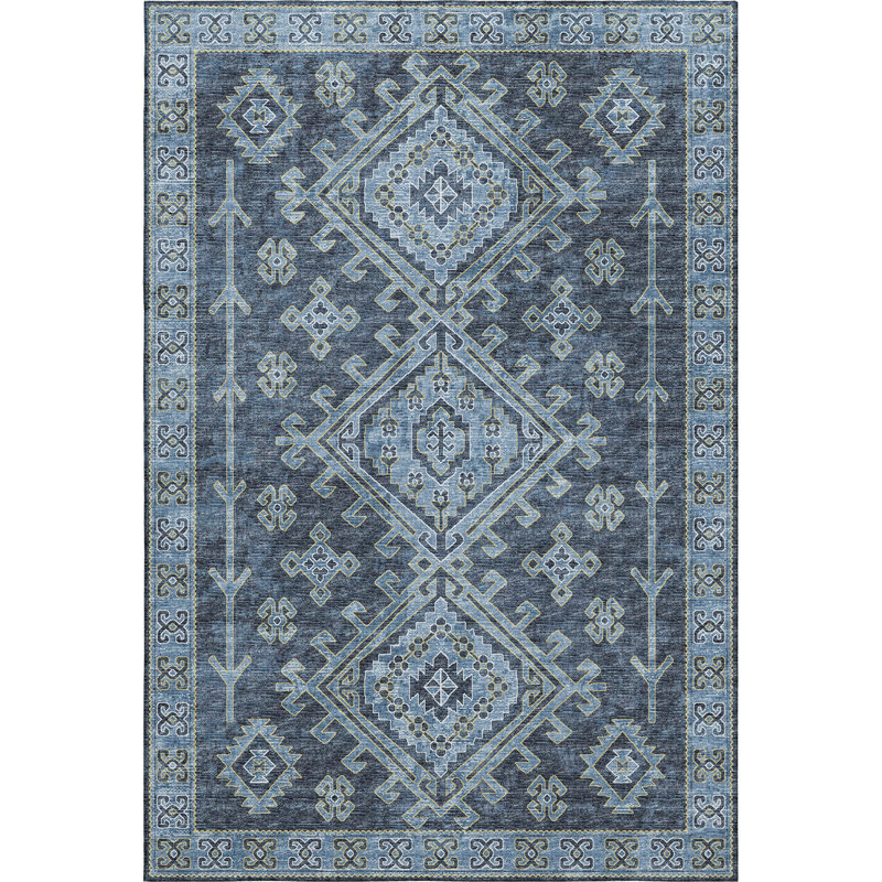 Premium Machine Washable Driessen AMF73 Blue Rug, Rectangle 5' x 7'6"