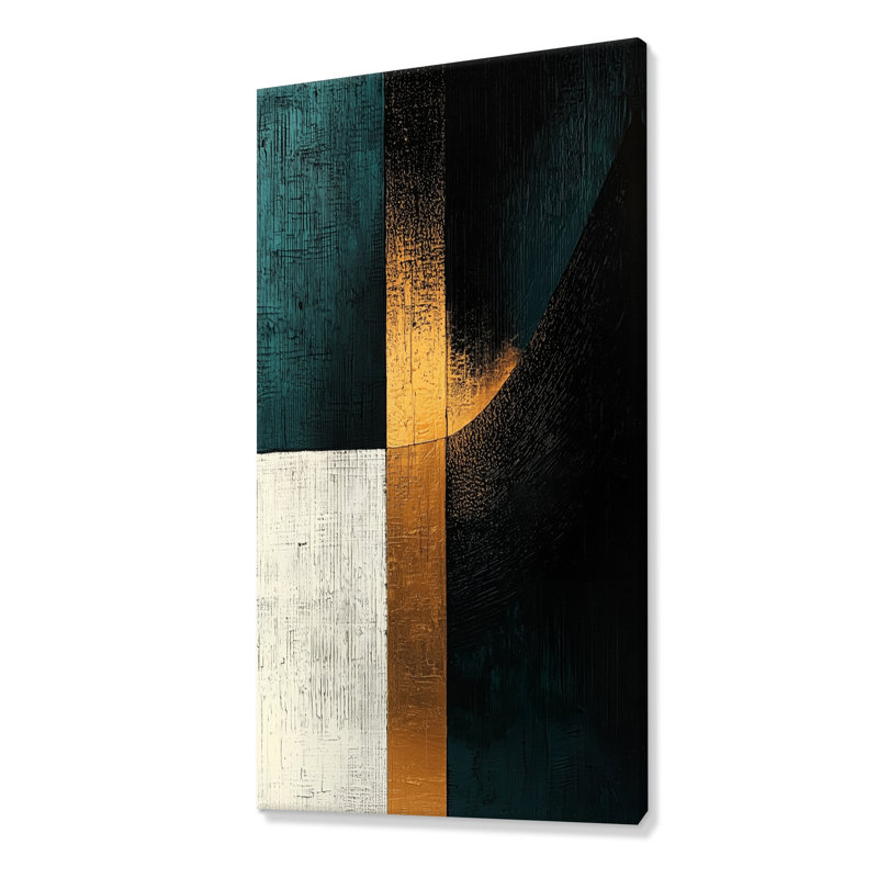 Rocco, abstrait géométrique, échos d'émeraude et d'or II - impressions sur toile géométriques, H 60 po x l 28 po
