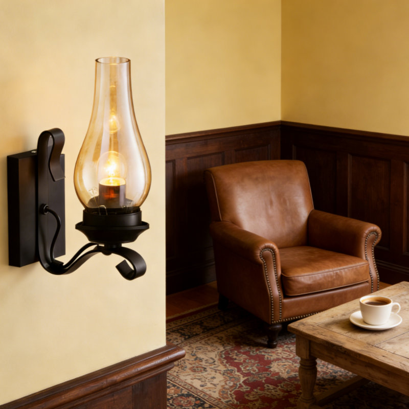 Farmhouse Rustic Wall Sconce In Black Vintage Industrial Design