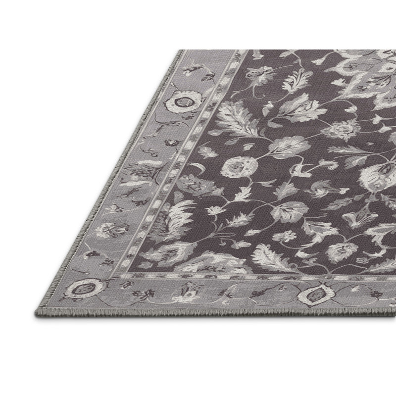 Tapis gris Tabriz lavable à la machine, Rectangle 7 pi x 9 pi
