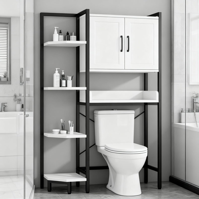 Armoire de rangement au-dessus de la toilette robuste à 7 niveaux avec portes magnétiques, tablette de rangement de salle de bain autoportante, conception peu encombrante avec pieds réglables et capacité de poids élevée