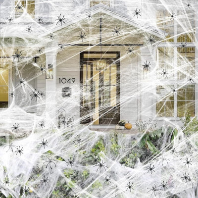 1000 sqft Stretchy Spider Web Halloween Decoration with 30 Fake Spiders, Super Stretch Cobwebs for Indoor & Outdoor Haunted House Party – Eerie Horror Style