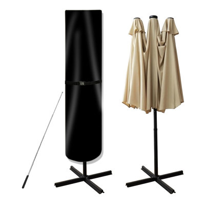 Umbrella Cover, 420D Waterproof Outdoor Patio Umbrella Cover For 7Ft To 11Ft Market Umbrella Or 15Ft Double-Sided Umbrella, Black
