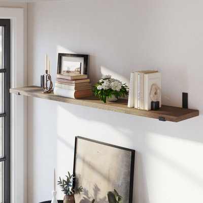 60" Long, 11.25'' Deep, 1.5" Thick, Wooden Floating Shelves For Wall, Metal Brackets Included