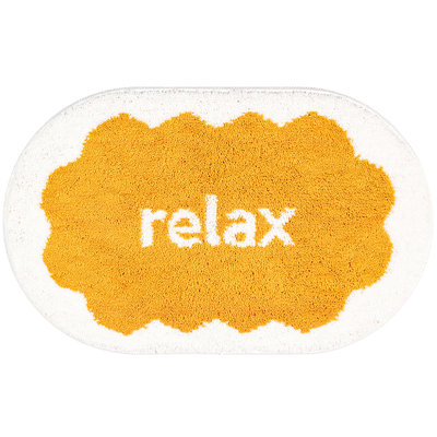 Relax Microfiber Oval Pet-Friendly Rug,Yellow Cream Relax Design,Washable Anti-Slip Mat