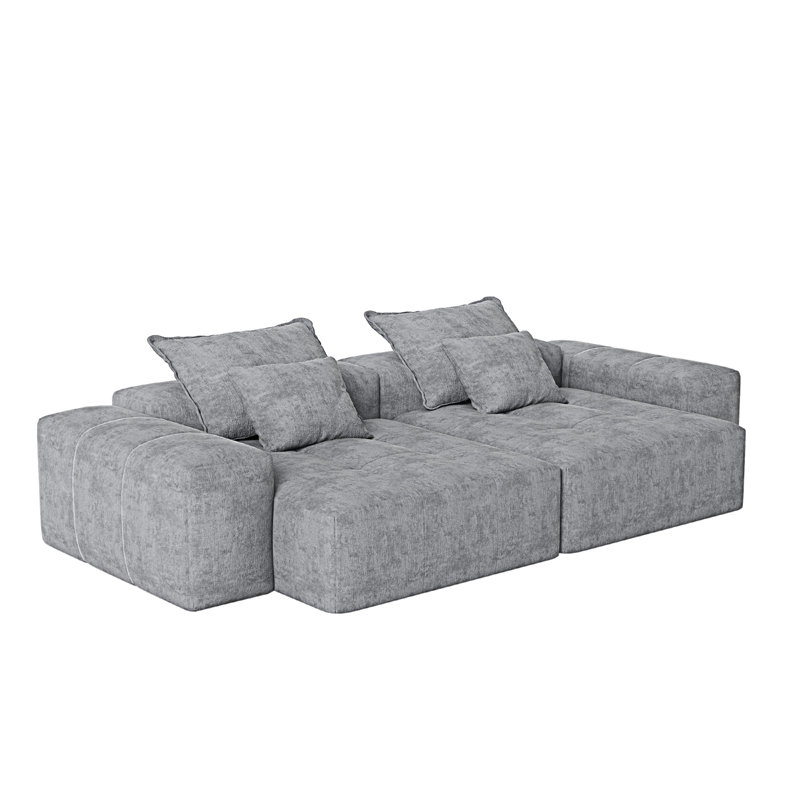 Canapé modulaire surdimensionné moderne avec 2 chaises longues et 2 accoudoirs, Gris chenille