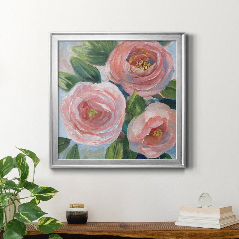 Sweet Peach Bouquet - peinture sur toile encadrée, H 22,5 po x l 22,5 po x P 1,5 po, Argent