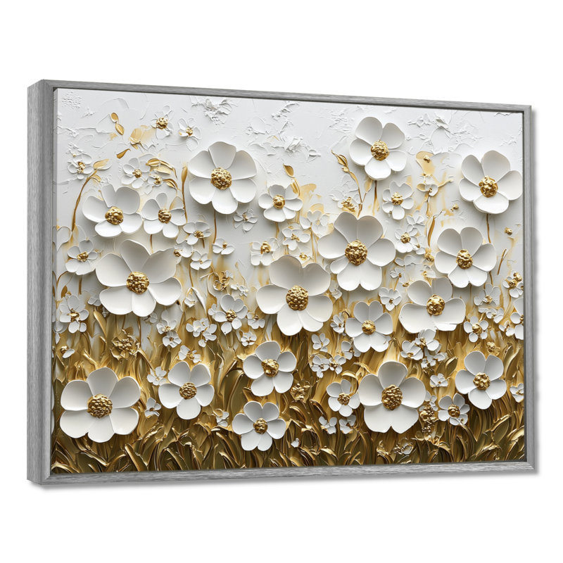 Moriani - Floral Wall Art, H 30 po x l 40 po, Impression encadrée flottante, Argent argent