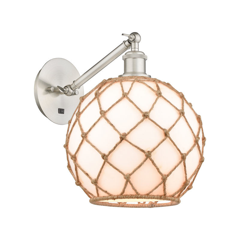 Applique murale réglable 1 lumière Ballston - Homburg, White Glass with Brown Rope, Nickel satiné brossé