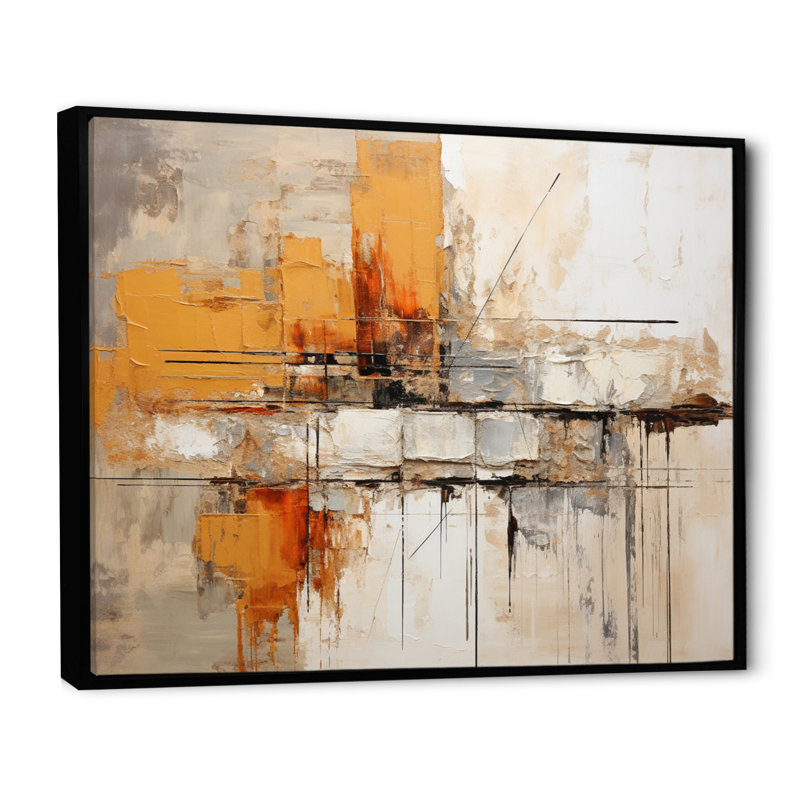 Georgean Orange Impressions II - Abstract Collages, art mural, Noir, H 34 po x l 44 po, Floater Framed Print