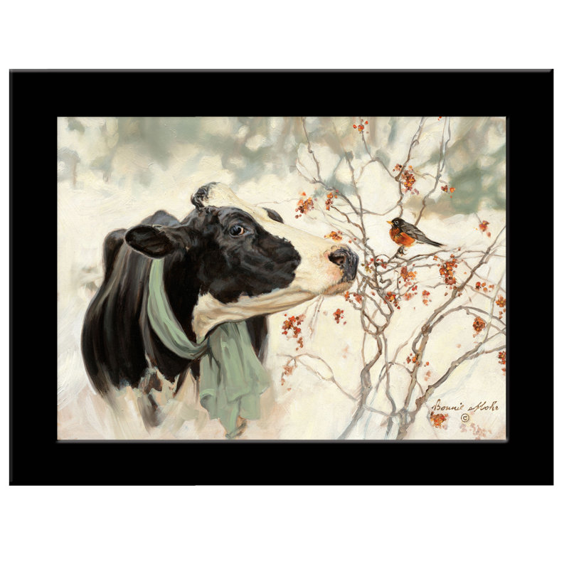 «The Winter Robin», reproduction d'art encadrée pour salon, maison, par Bonnie Mohr, H 15 po x l 19 po x P 1 po, Cadre noir