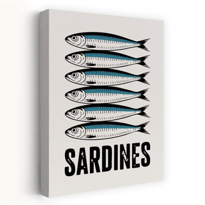 Art mural de poisson rétro empilé bleu sardines