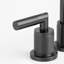 Robinet pour salle de bain moderne à poignée double avec bec pivotant sur 360 °, noir mat, avec ensemble de bonde escamotable, écoénergétique-123058423