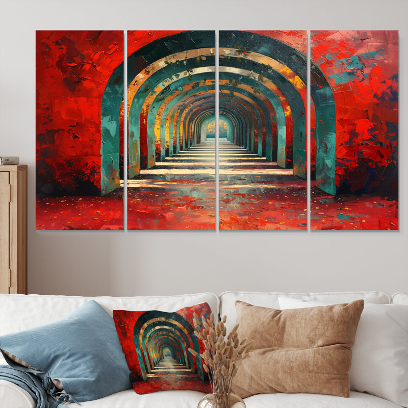 «Red Green Glowing Gateway Tunnels», ensemble d'art sur toile, H 28 po x l 48 po