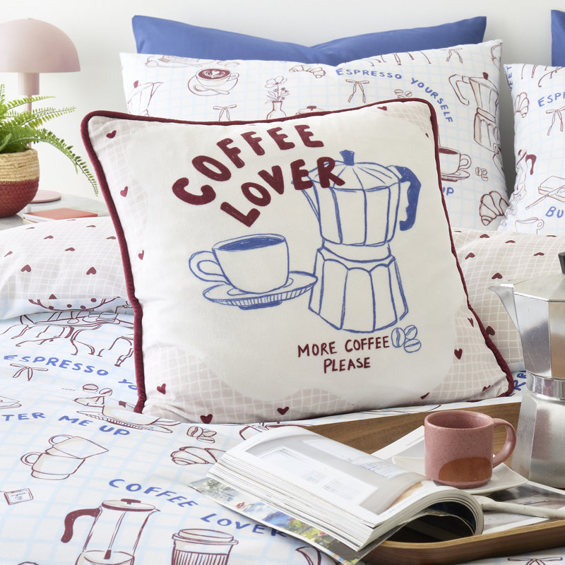 Coffee Club Geometric Blue Cushion, Cushion Cover