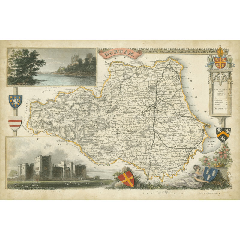 Map Of Durham - Wrapped Canvas Print, 30cm H x 46cm W