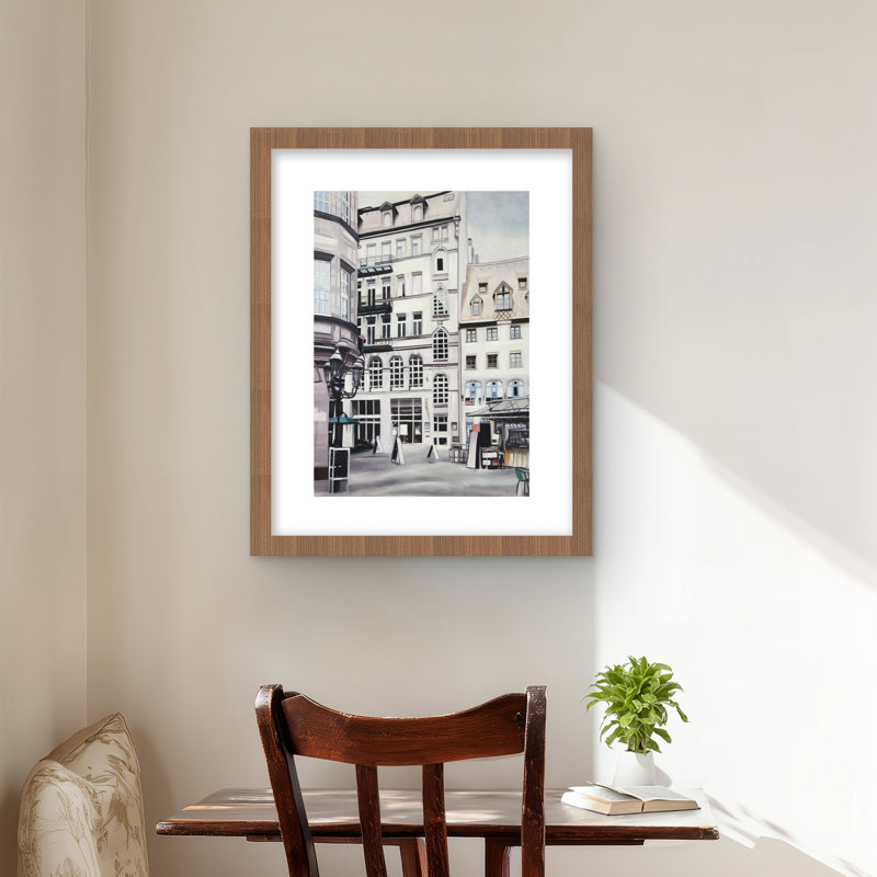 Scène de rue en Allemagne - reproduction de chambre à coucher pour décor, H 20 po x l 16 po, Brun