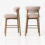 Ensemble de 2 tabourets de comptoir rembourrés avec structure en métal d'aspect bois, dossier roulé, tissu tissé-386462212
