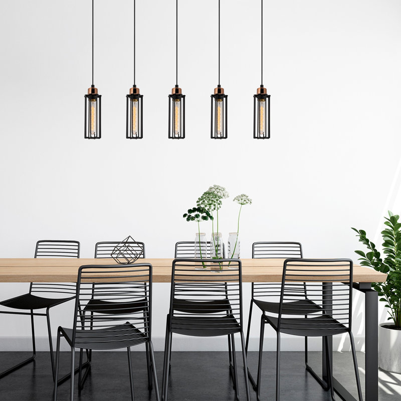 Lustre industriel en métal, finition noire, 31,5 po de diamètre x 44,1 po de hauteur | 5 x douilles E27 de 40 W maximum | Longueur de câble de 35,4 po | Plaque de base: 30,7 x 2,4 x 1,6 po | Éclairage élégant pour espaces modernes, indice de protect