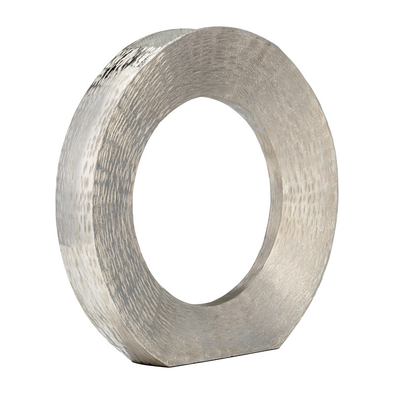 Aluminum Vase with Circular Cut-Out Design and Textured Surface., Silver, 14" H x 15" W x 2.5" D