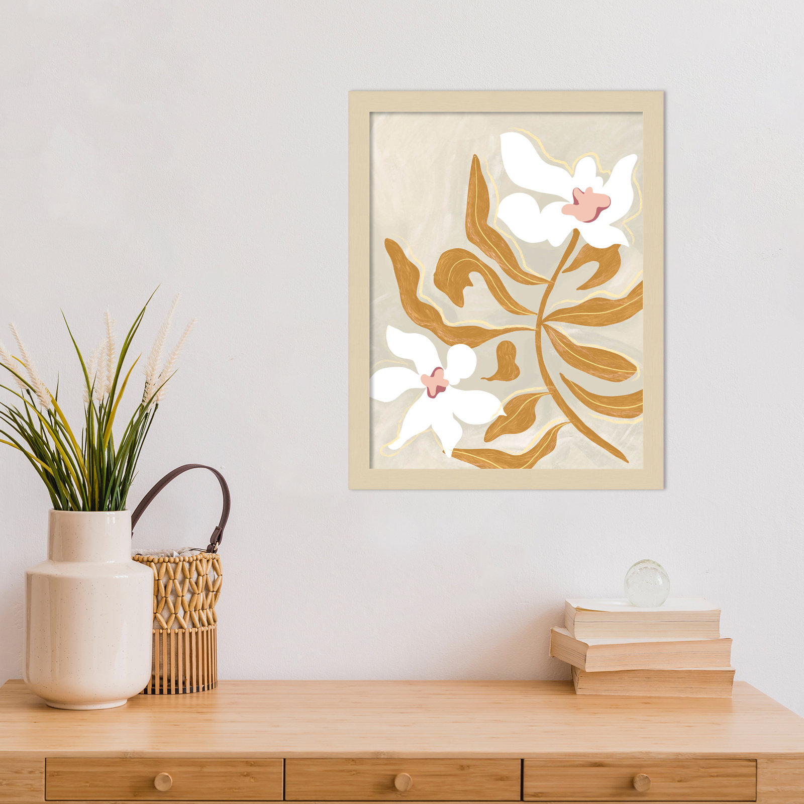 Flower Flower Flower by Arty Guava Wood Framed Wall Art Print, Brown, 17" H x 14" W