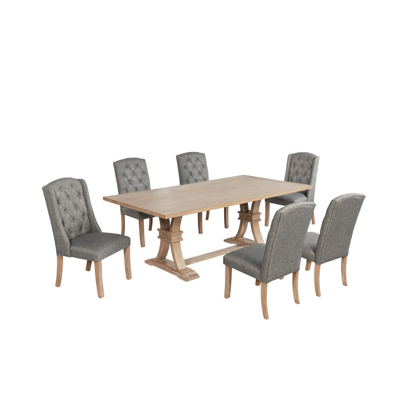 Ensemble de salle à manger de style traditionnel avec chaises d'appoint capitonnées, Gris / brun clair
