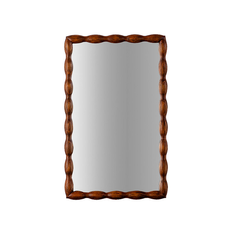 Mid-Century Modern Mirror With Solid Wood Frame,Wall-Mounted High-Definition Non-Deformable Bedroom Mirror, Living Room Mirror,Brown