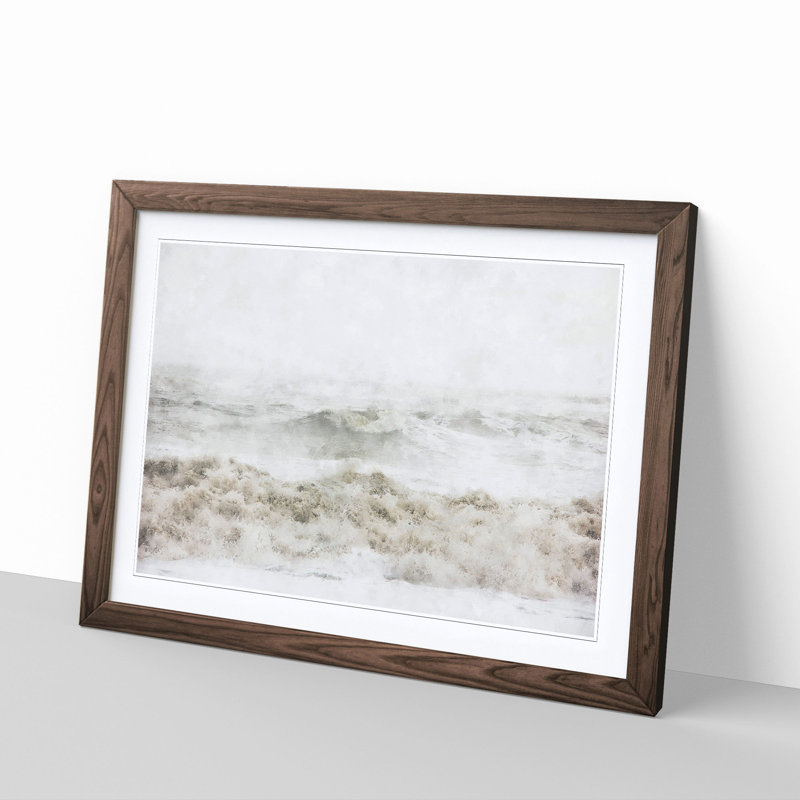 Sea Waves in Iceland - Picture Frame Painting Print, 45cm H x 63cm W x 2cm D, Walnut Framed