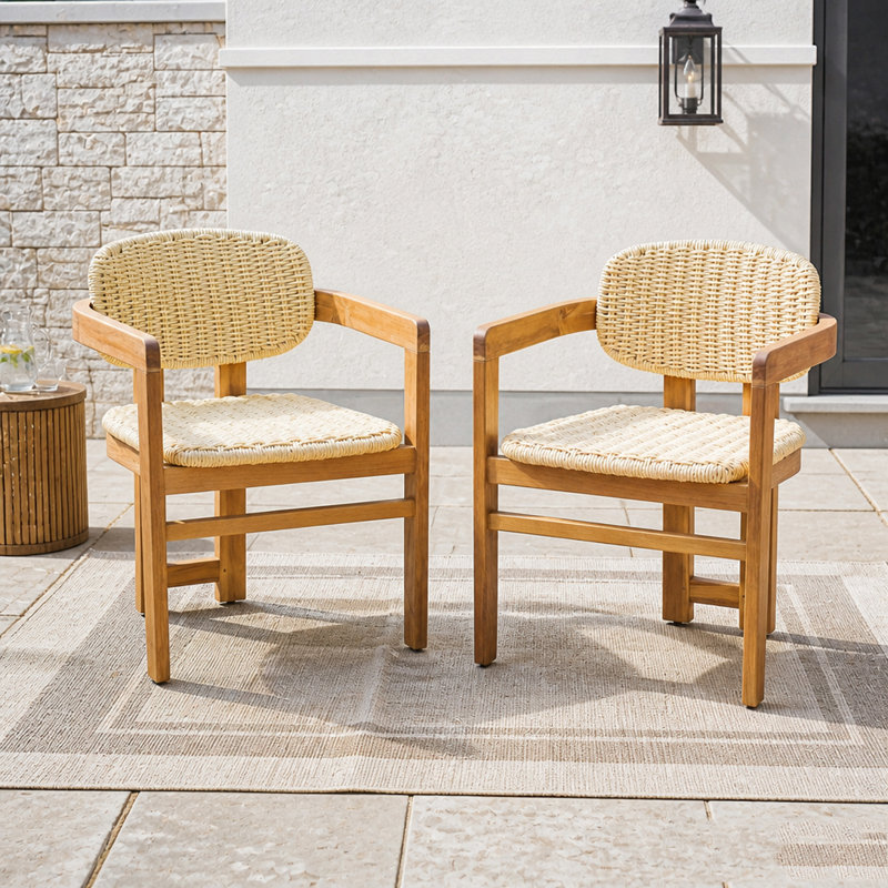 Ensemble de chaises d'extérieur en rotin tissé, Natural-1