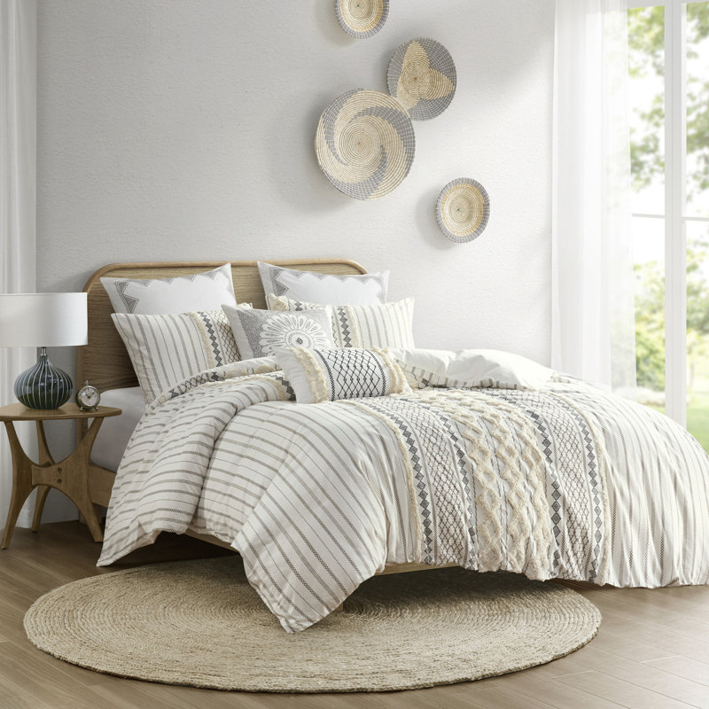 Ensemble de housse de couette en coton double / grand avec texture chenille | Idée de cadeau