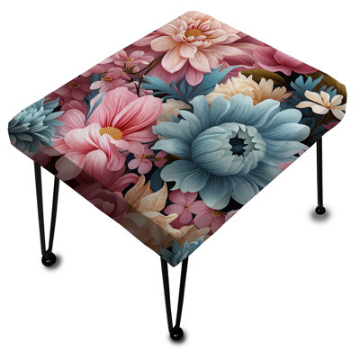Accents de pivoines bleues et roses aux accents de fleurs - Repose-pieds rectangulaire floral