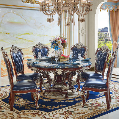 Luxury Carved Round Marble Dining Table Sets