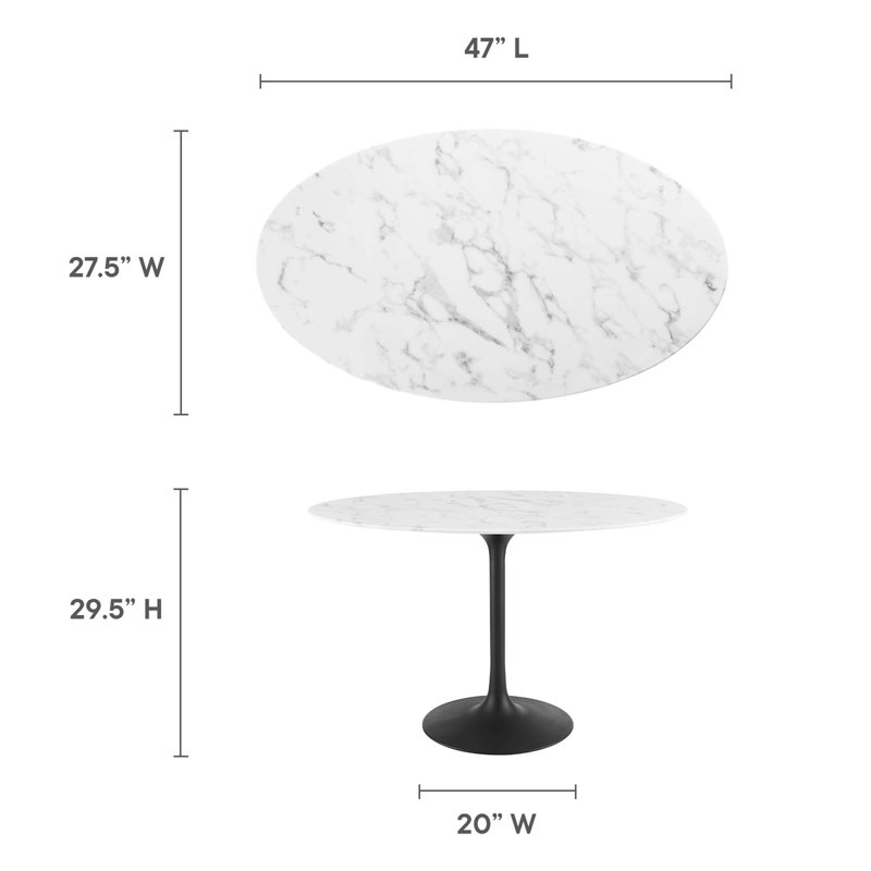Table de salle à manger en marbre artificiel Lippa, Noir, H 29,5 po x L 47 po x l 27,5 po