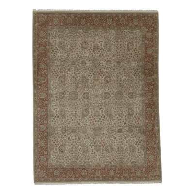 Tapis ivoire et rouille de haute qualité noué à la main