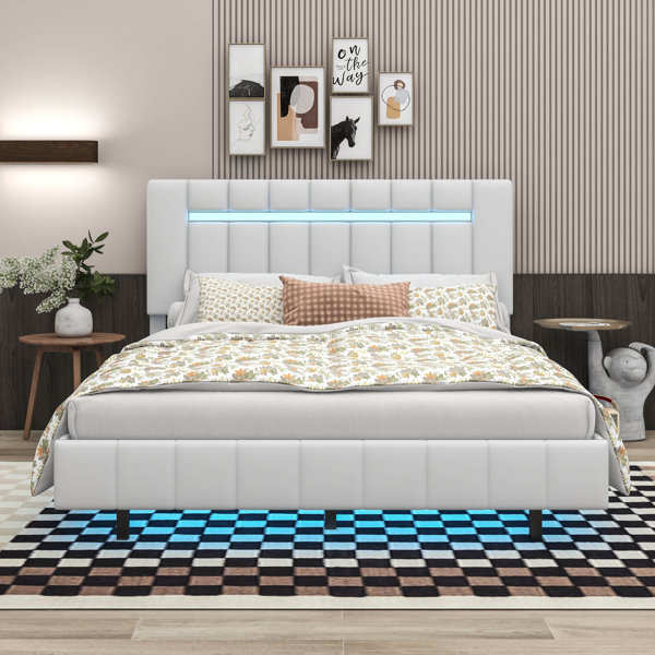 Latitude Run® Full Size Floating Bed Frame With LED Lights And USB ...