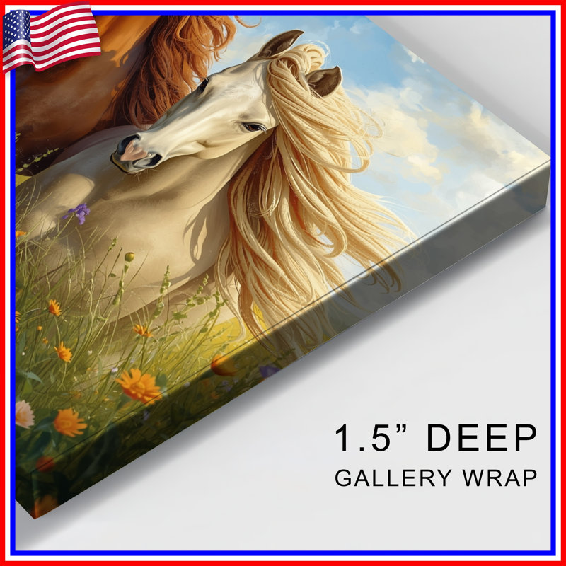«Two Horses In Meadow», toile tendue en plusieurs tailles, 32 po x 32 po