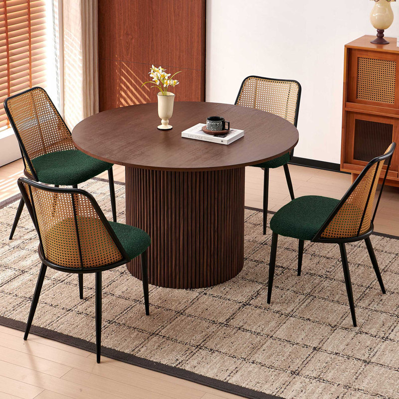 Ensemble de table rustique pour 4 personnes, ensemble de 4 chaises de table de cuisine avec table ronde de 47 pouces, Jaune