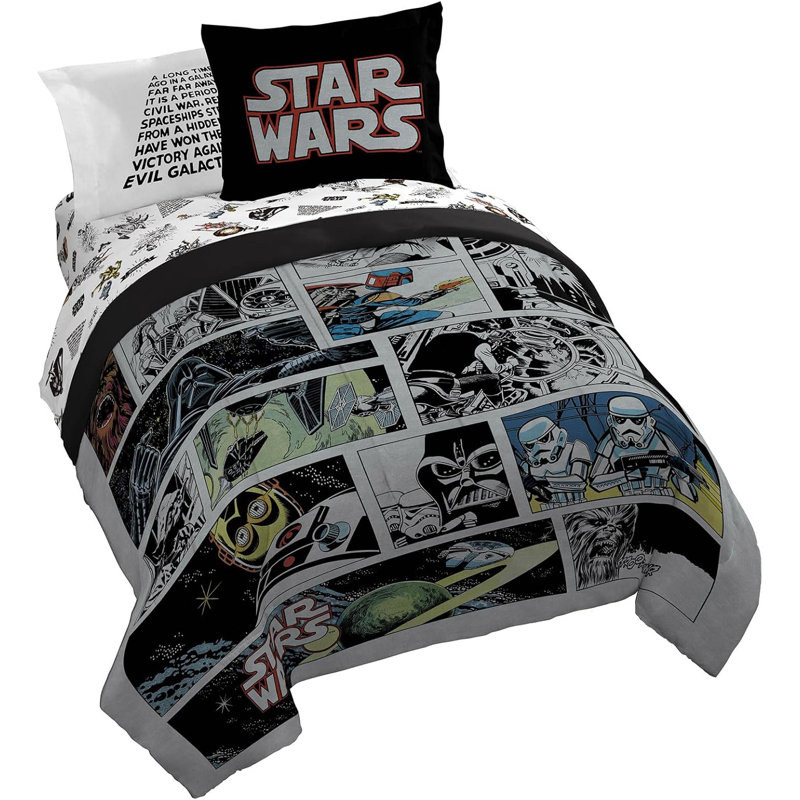 Ensemble de lit comique avec taie décorative Star Wars, Édredon simple + 4 pièces supplémentaires