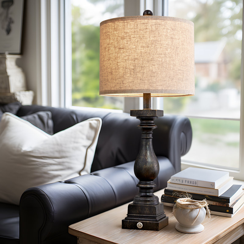 27.75"touch resin retro lamp with USB port,living room,dining room,hallway,bedroom(including bulb)