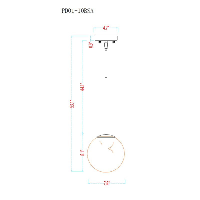 Luminaire suspendu 1 lumière Suntke, H 48 po x l 8 po x P 8 po