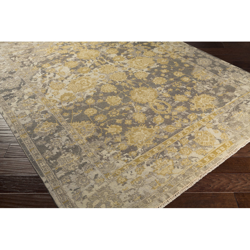 Tapis zone beige en laine/coton à la main noué la Adrien, Rectangle 2 pi x 3 pi